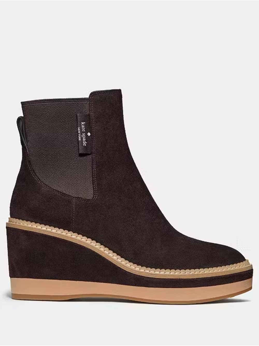 ♠️Kate Spade Addison Suede Wedge Booties, Hot Fudge Brown NEW NIB